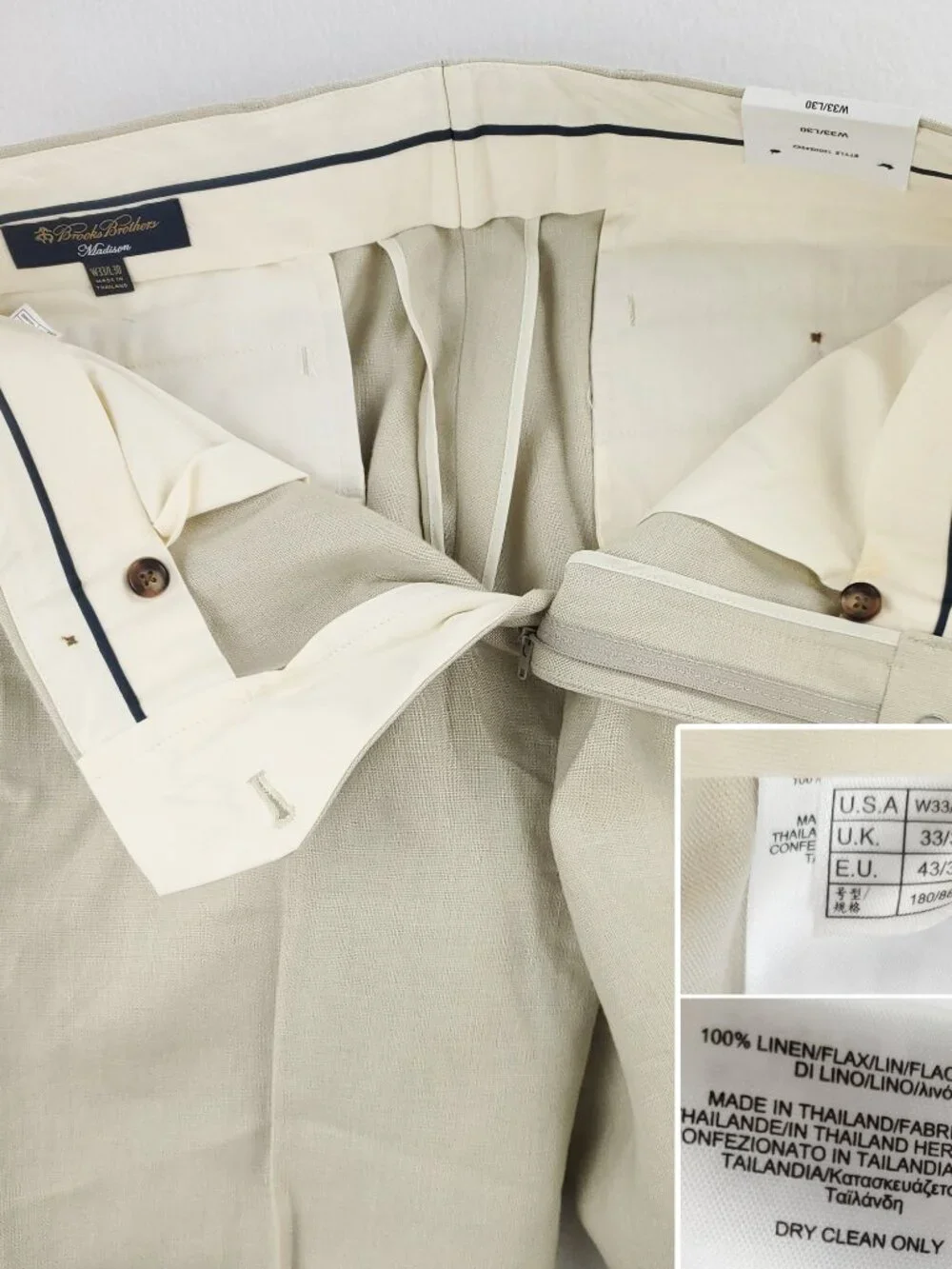 Brooks Brothers Madison Linen Pants Baird McNutt Irish Trousers Men's 33x30 NWT